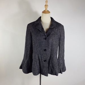 LAFAYETTE 148 Crinkle Linen Blend Flare Sleeve Black Cream Blazer Large